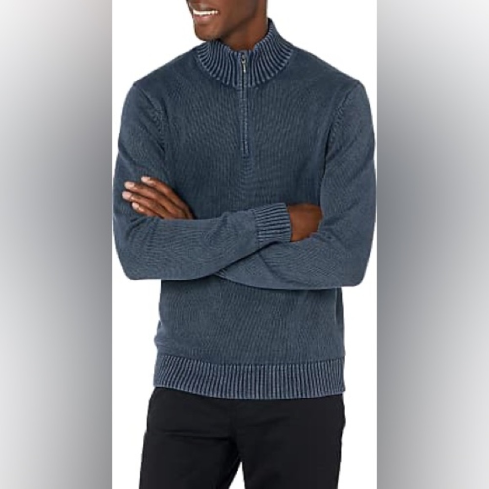 Goodthreads‎ Men’s Soft Cotton Quarter Zip Pullover Sweater Blue XL